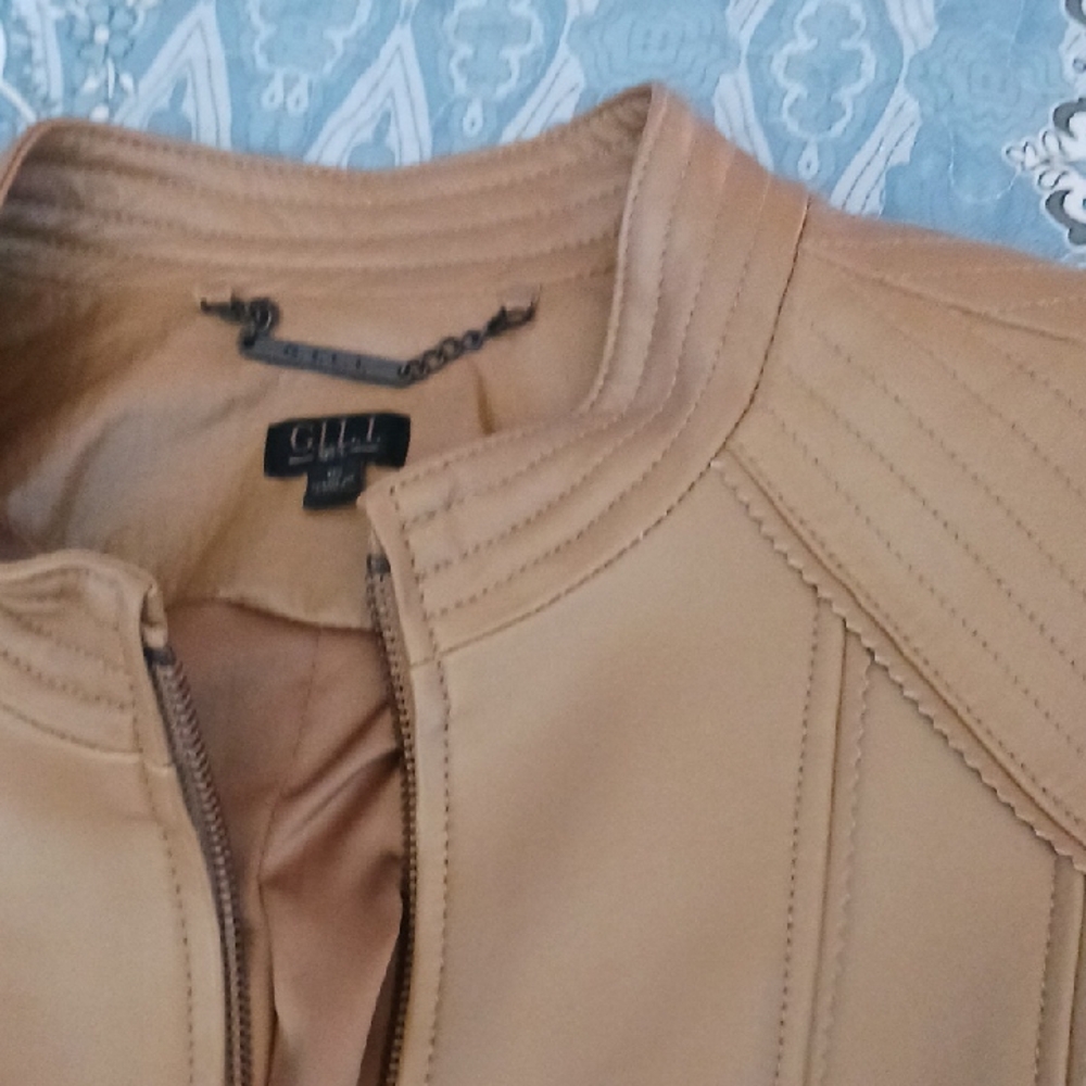 G.I.L.I. Tan Faux Leather Jacket with Quilted Detail